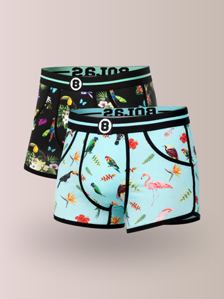 Bolas Underwear Heren Boxershort | Duo Pack 2st | Print | Turquoise & Black | Birds & Flowers