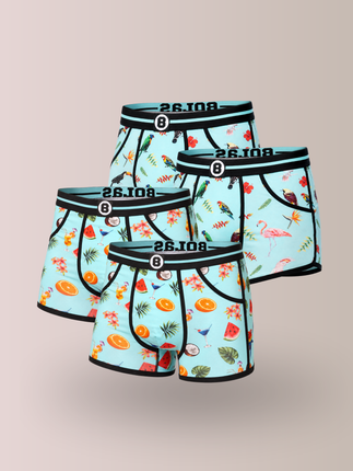 Bolas Underwear Heren Boxershort | Print | Multipack 4st | Tropical Turquoise Drink & Birds | Katoen