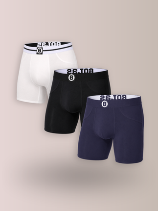 Bolas Underwear Heren Boxershorts Met Lange Pijpjes| Mutipack -3st | Effen | Lyocell | Zwart Wit Navy