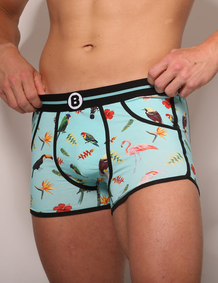 Heren Boxershort | Print | Multipack 4st | Tropical  Turquoise Drink & Birds | Katoen