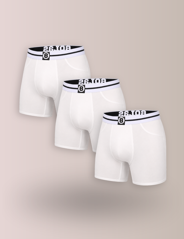 Herren-Boxershorts mit langen Beinen | Lyocell | 3er-Pack | Einfarbig Weiß | Bolas Underwear