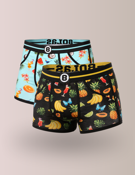 Heren Boxershort | Duo Pack 2st | Print | Turquoise & Black Fruits & Drinks