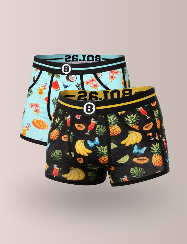Heren Boxershort | Duo Pack 2st | Print | Turquoise & Black Fruits & Drinks