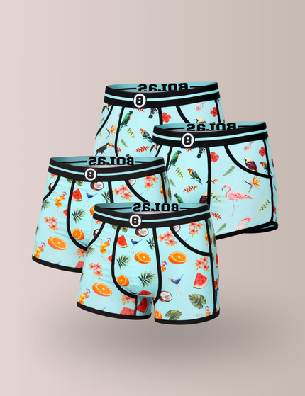 Heren Boxershort | Print | Multipack 4st | Tropical  Turquoise Drink & Birds | Katoen