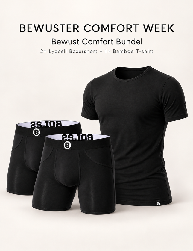 Bolas Fashion Bewust Comfort Bundel | 2x Lyocell Boxershort Zwart + Bamboe T-Shirt Zwart