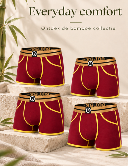 Bolas Fashion Heren Boxershort | Bolas Bamboo Boxershort | Bordeaux Red | Multipack 4st bundle