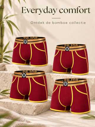 Bolas Fashion Heren Boxershort | Bolas Bamboo Boxershort | Bordeaux Red | Multipack 4st bundle