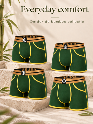 Bolas Fashion Heren Boxershort | Bolas Bamboo Boxershort | Green | Multipack 4st bundle