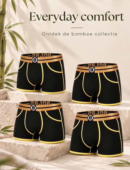 Bolas Fashion Heren Boxershort | Bolas Bamboo Boxershort | Yellow Black | Multipack 4st bundle