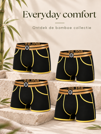 Bolas Fashion Heren Boxershort | Bolas Bamboo Boxershort | Yellow Black | Multipack 4st bundle