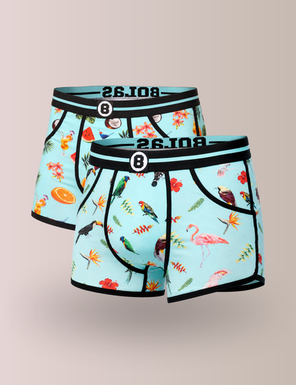 Bolas Underwear Bolas Heren Boxershort | Duo Pack 2st | Print | Turquoise Birds & Fruits