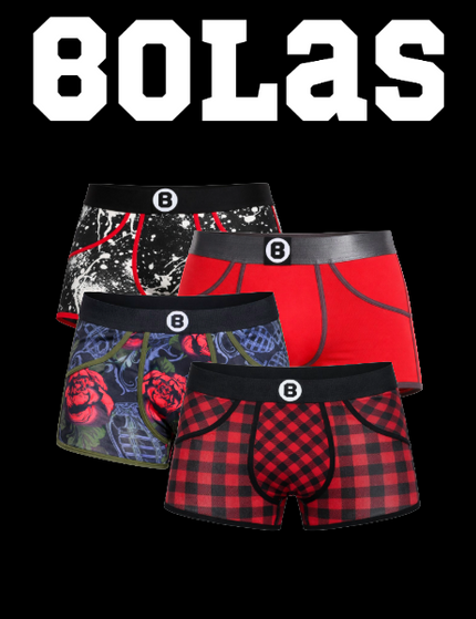 Bolas Underwear Bolas Heren Boxershort | Multi Pack 4st | Red | Blocked | Roses | Raw