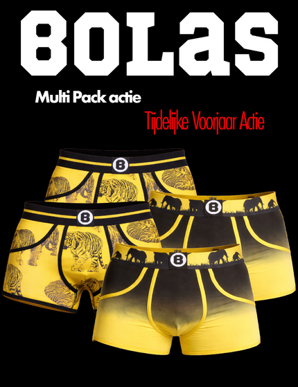Bolas Underwear Bolas Heren Boxershort | Tiger & Elephant | Multi Pack 4st.