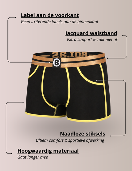 Bolas Underwear Heren Boxershort | Effen | Bamboo | Yellow Black