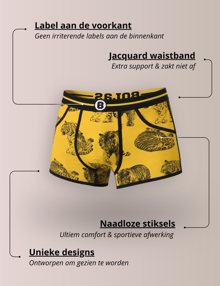 Bolas Underwear Heren Boxershort  met print | Tiger | Katoen | Geel