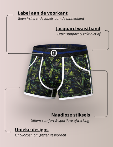 Bolas Underwear Heren Boxershort | Print  | Dance | Katoen | Donker Blauw Groen
