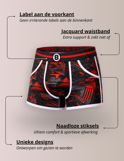 Bolas Underwear Heren Boxershort | Print  |Dance | Katoen | Rood Zwart