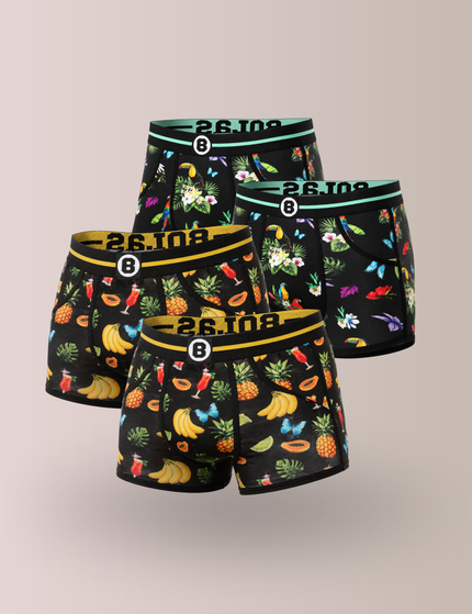 Bolas Underwear Heren Boxershort | Print | Multipack 4st | Tropical  Black Birds & Drinks| Katoen
