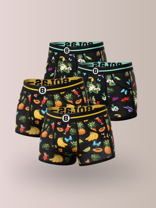 Bolas Underwear Heren Boxershort | Print | Multipack 4st | Tropical  Black Birds & Drinks| Katoen