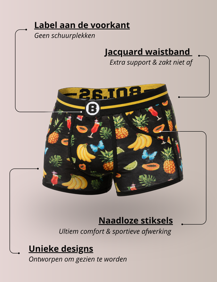 Bolas Underwear Heren Boxershort | Print  | Tropical Fruits & Drinks  | Katoen