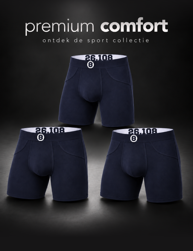 Bolas Underwear Heren Boxershorts Met Lange Pijpjes | Effen | 3 Pack | Jersey | Lyocell |  Navy
