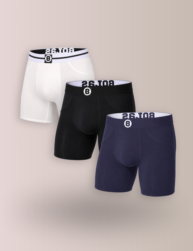 Bolas Underwear Heren Boxershorts Met Lange Pijpjes| Mutipack -3st | Effen |  Lyocell | Zwart Wit Navy