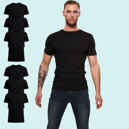 Bolas Underwear Heren T-Shirt | Katoen | Basic Zwart | Ronde Hals | 6 pack